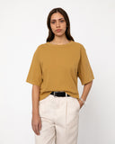 ROTHOLZ Cropped waffle t-shirt mustard yellow women