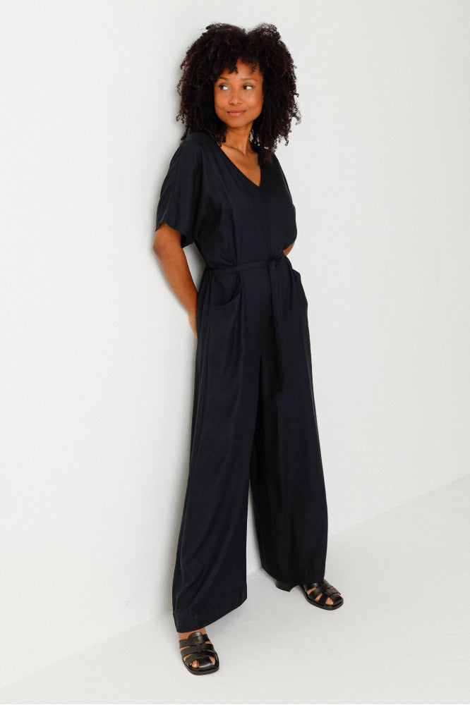 Eva Recycled Cotton Jumpsuit - Black