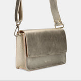 ANN KURZ Perfect square crossbody bag metallic champagne women